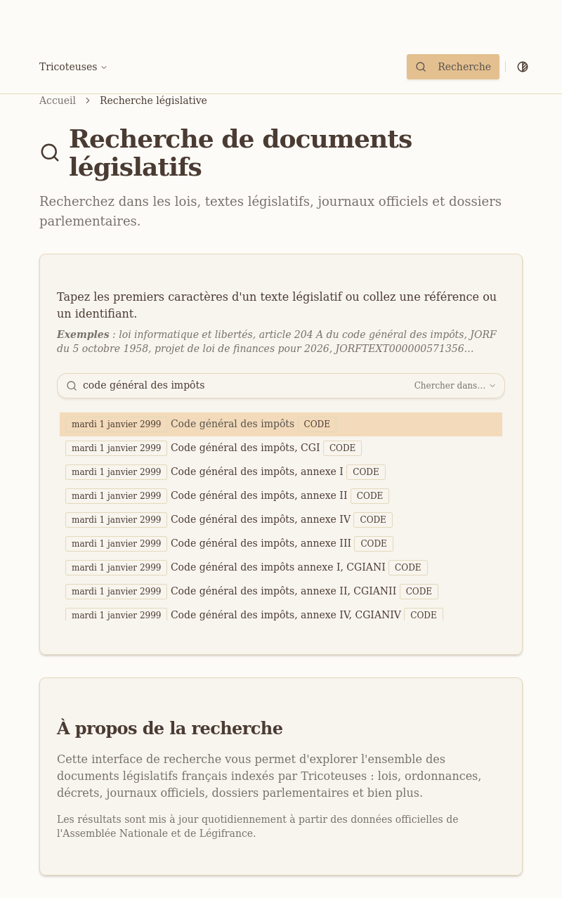 Capture d'écran de Recherche législative